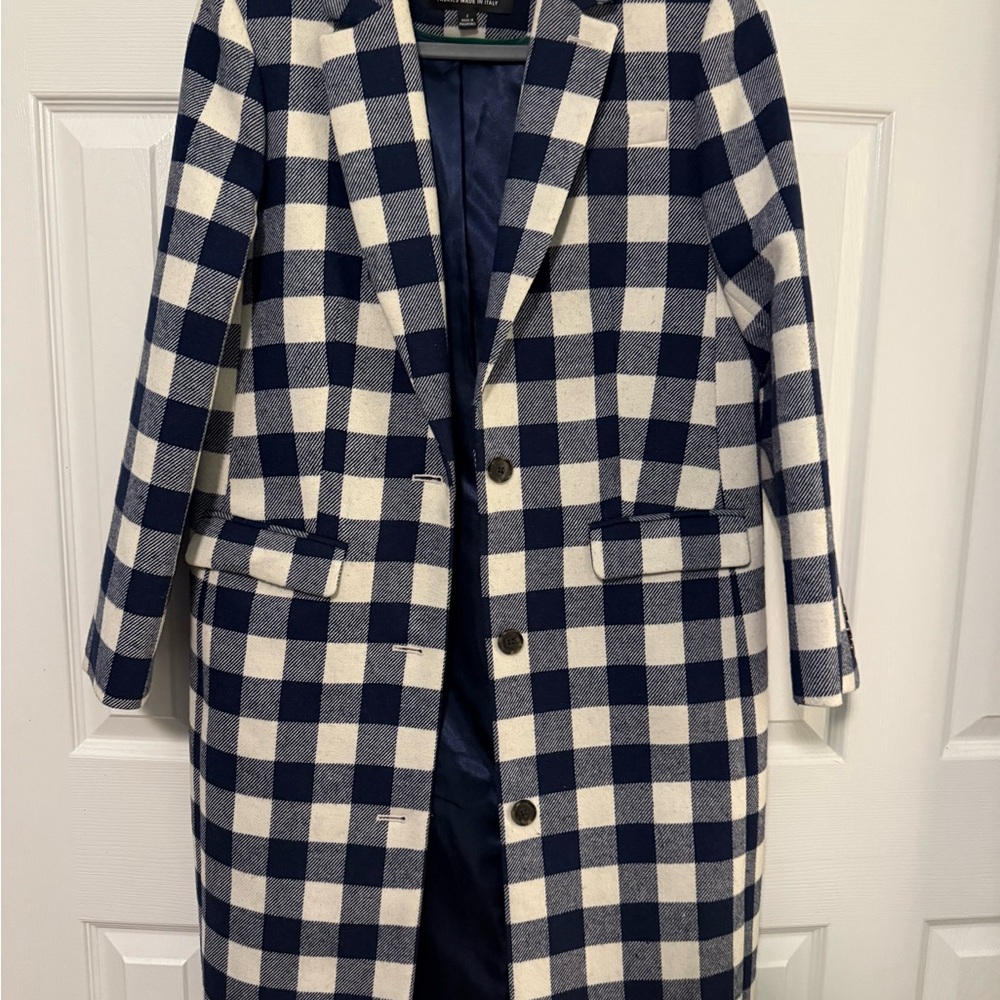 J. Crew Navy and Cream Plaid Coat